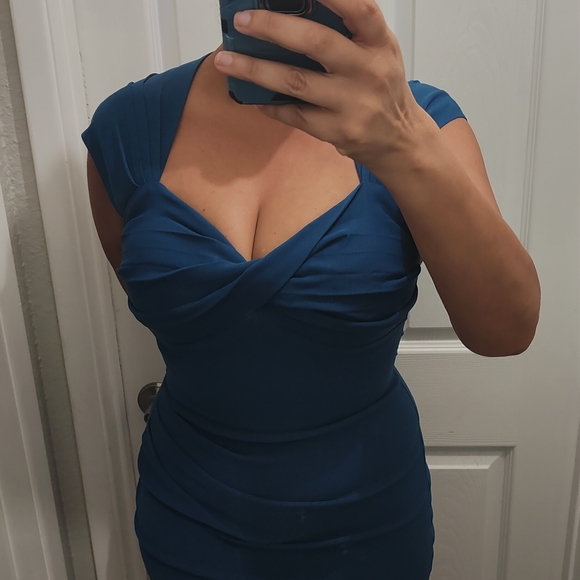 Stop Staring Blue Backless Sheath Dress - Picture 3 of 4